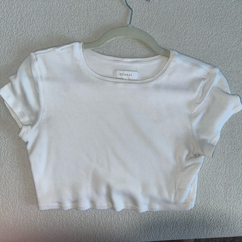 Kookai ribbed cropped tee - white - size 1 (S)